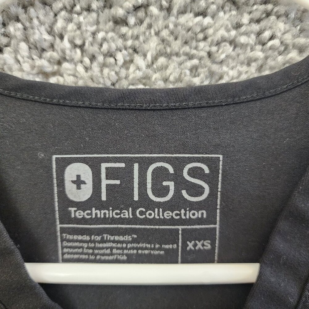 FIGS Scrubs Top Womens XXS Black Technical Stretch Short Sleeve V-Neck Pocket - Picture 3 of 9